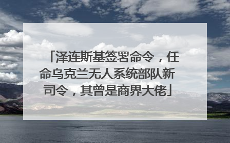 泽连斯基签署命令，任命乌克兰无人系统部队新司令，其曾是商界大佬