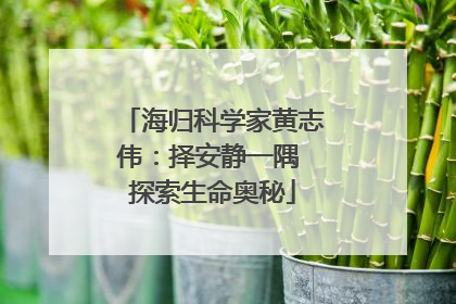 海归科学家黄志伟：择安静一隅 探索生命奥秘