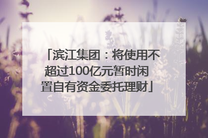 滨江集团：将使用不超过100亿元暂时闲置自有资金委托理财